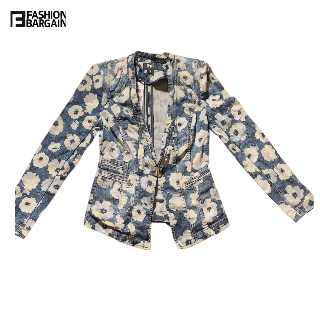 flowery denim blazer