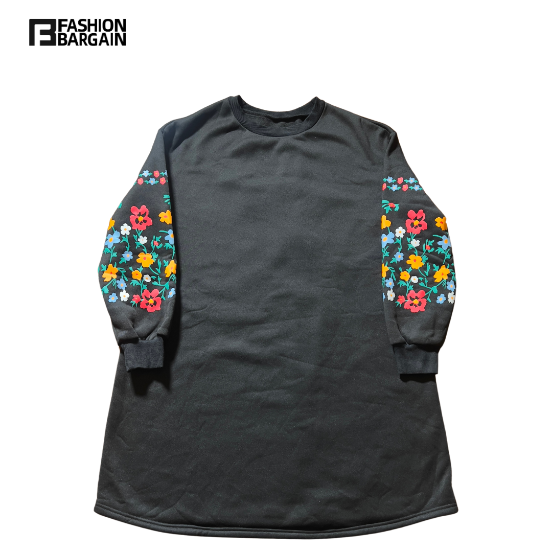 Black flowery sweat-dress