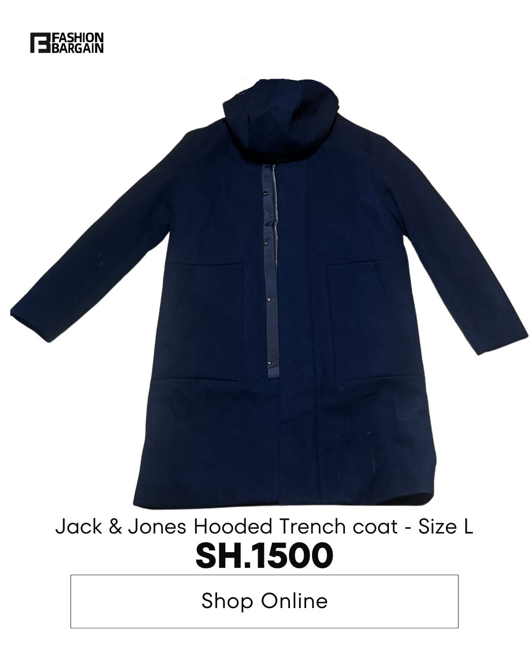 Navy Blue Hooded Trench Coat by JACK & JONES