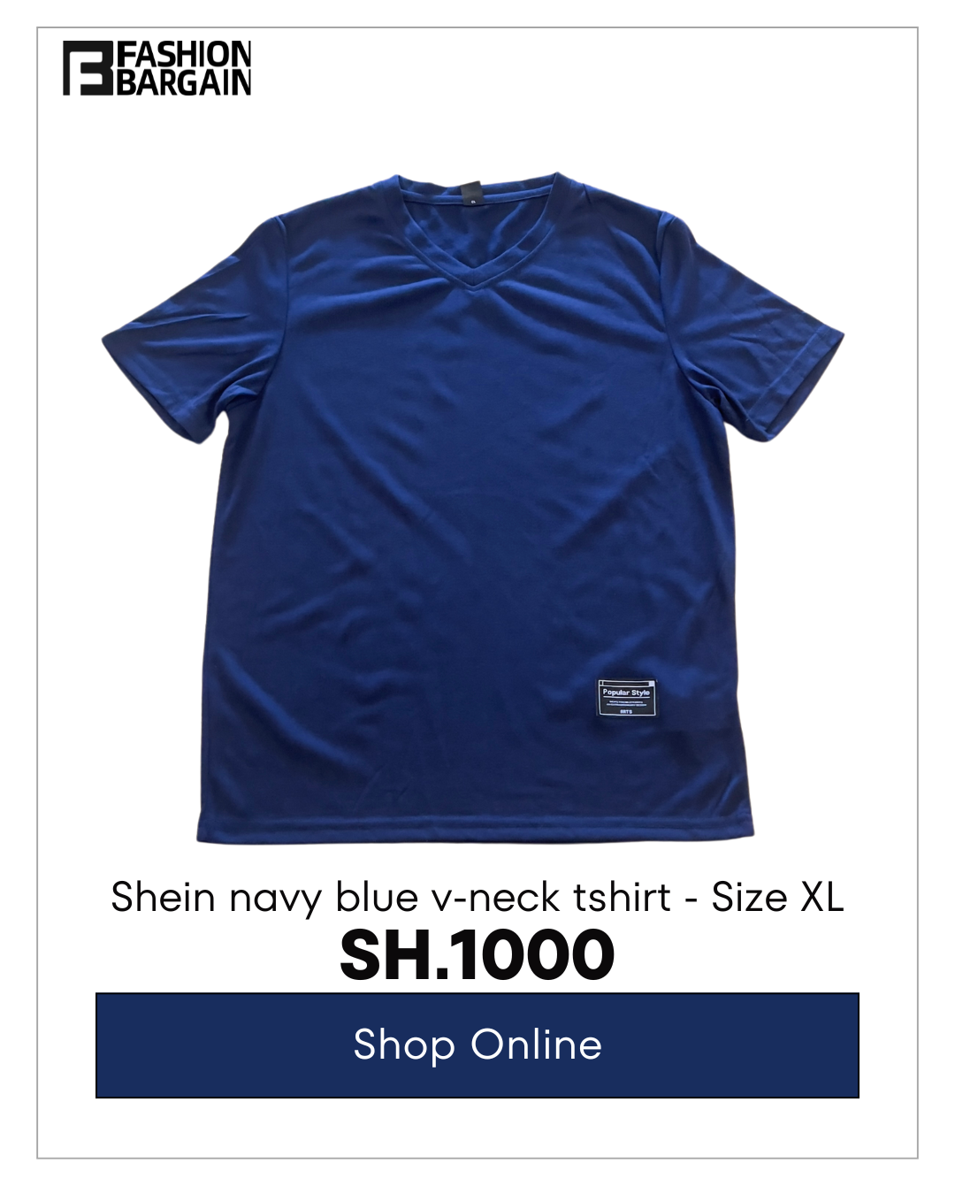 Navy Blue V-Neck T-Shirt by Shein