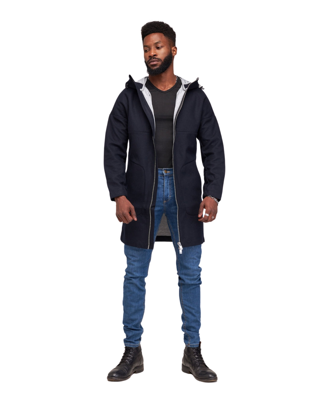 Navy Blue Hooded Trench coat by JACK & JONES