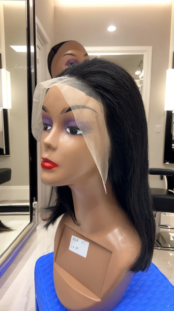Straight black human hair wig