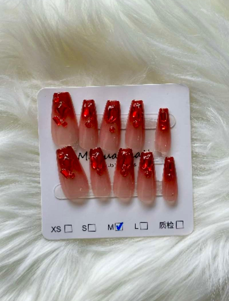 Rose Ember Burgundy & Peach Design Stick-On Nails