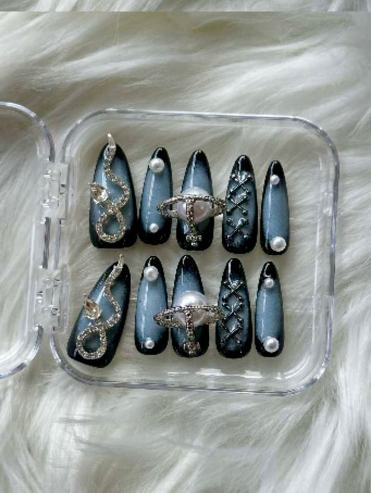 Midnight Wave Fade Decor Stick-On Nails