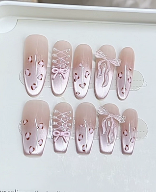 Peach Charm Bow-Tie Accent Stick-On Nails
