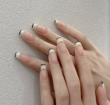 Peach Cream White-Tipped Stick-On Nails