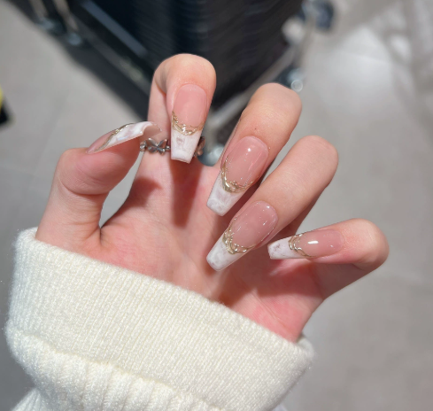 Peach Frenchie White-Tipped Peach Stick-On Nails
