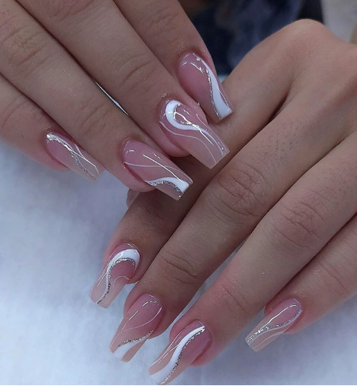 Peach Luxe Silver Lined Stick-On Nails