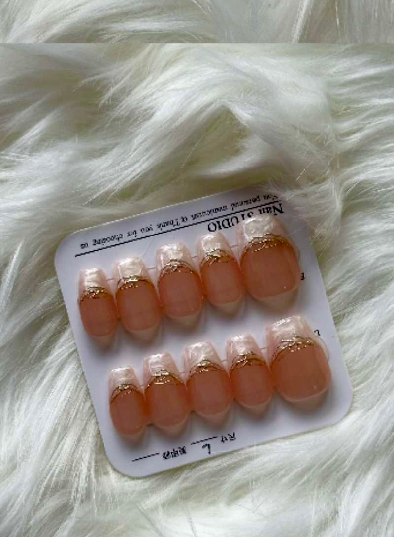 Peach Frenchie White-Tipped Peach Stick-On Nails