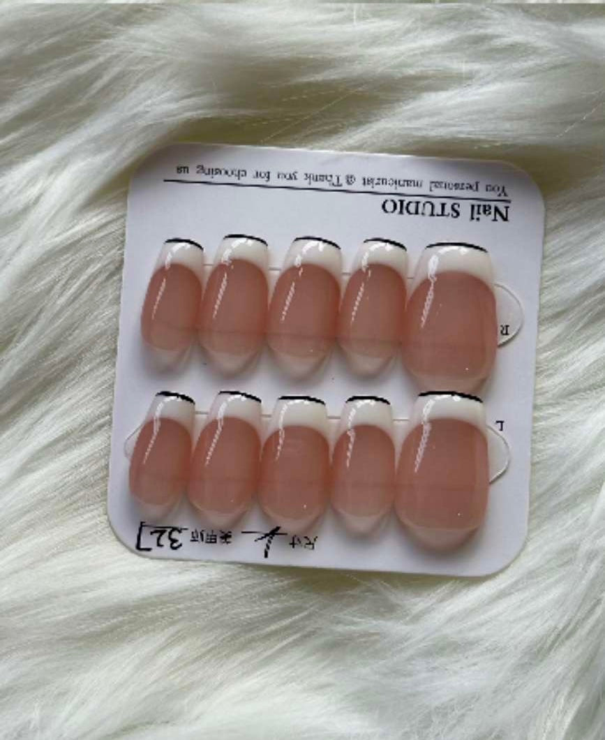 Peach Cream White-Tipped Stick-On Nails