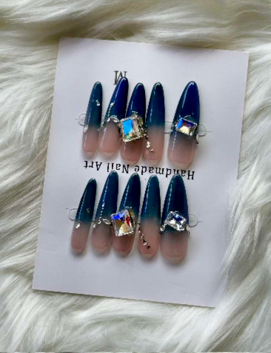 Sunset Drift Blue & Peach Fade Stick-On Nails