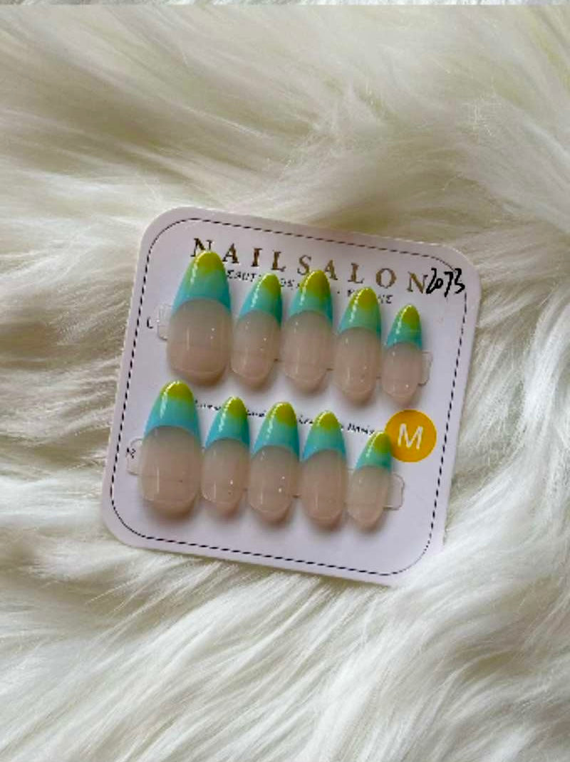 Pastel Pop Green, Blue & Peach Mix Stick-On Nails