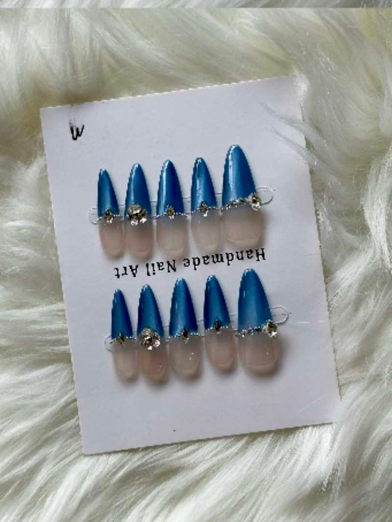 Ocean Bloom Blue & Peach Fade Decor Stick-On Nails