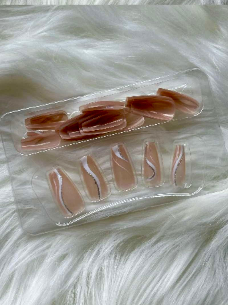 Peach Luxe Silver Lined Stick-On Nails